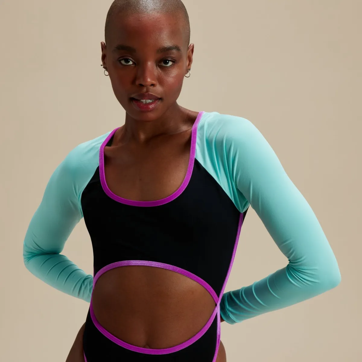 Flu3nte Colorblock Long Sleeve Cut Out One Piece-Speedo Fashion