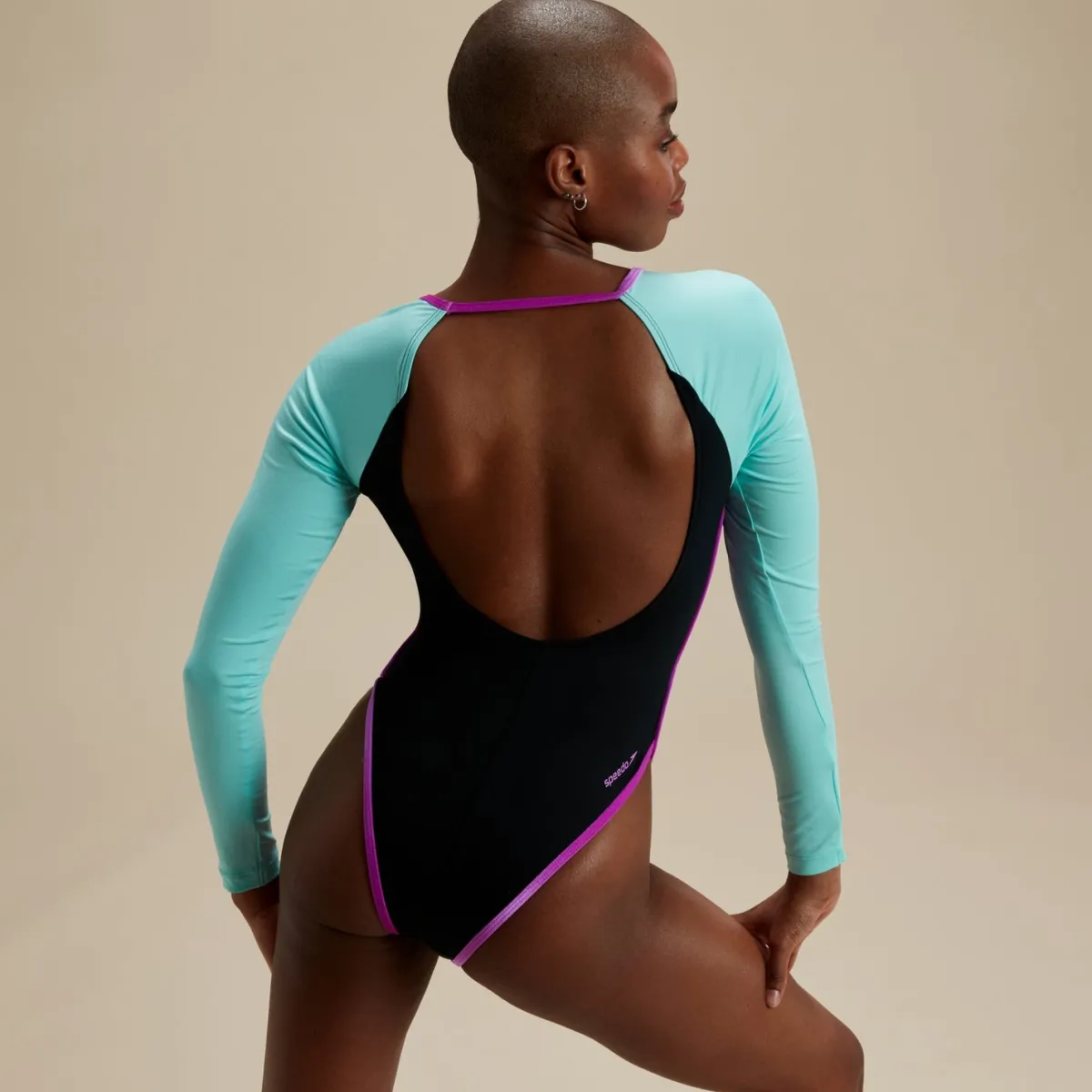 Flu3nte Colorblock Long Sleeve Cut Out One Piece-Speedo Fashion