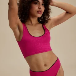 Flu3nte Embossed Solid Cropkini-Speedo Hot