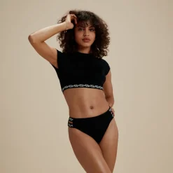 Flu3nte Solid Short Sleeve Logo Elastic Crop Top-Speedo Fashion