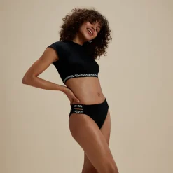 Flu3nte Solid Short Sleeve Logo Elastic Crop Top-Speedo Fashion