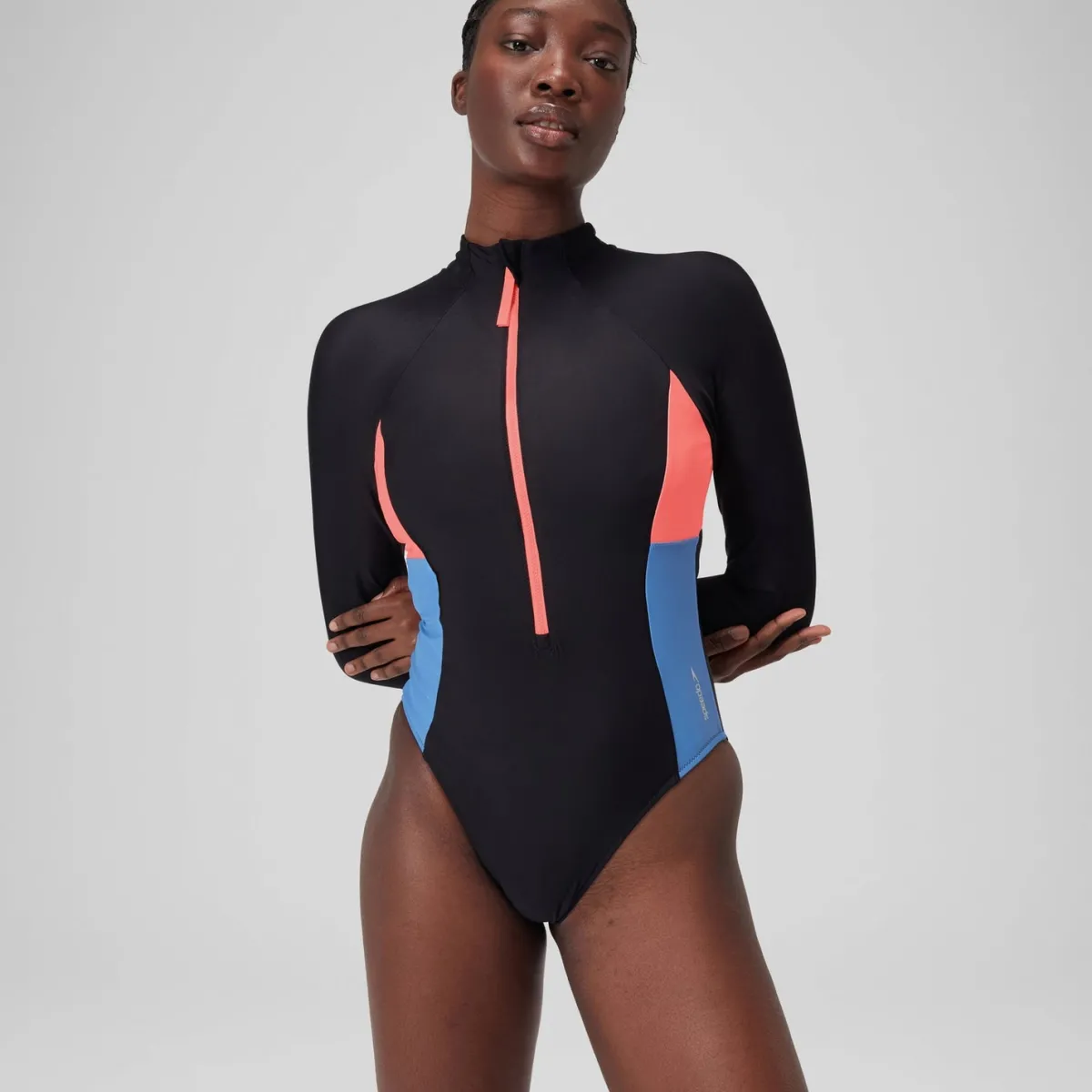 Long Sleeve Colorblock Zip One Piece-Speedo Outlet