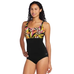 Print Blocked Square Neck One Piece-Speedo Fashion