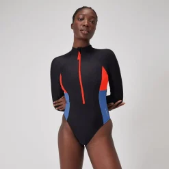 Women's Colourblock Long Sleeve Zip Swimsuit-Speedo Fashion